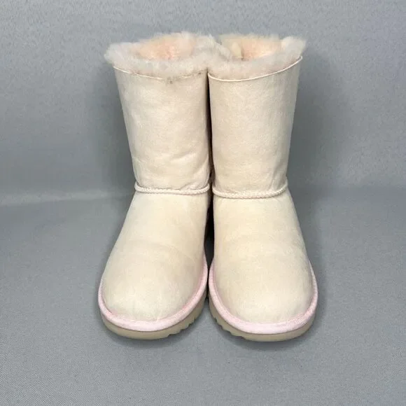 Girls UGG Boots Bailey Bow Baby Pink Suede Wool Coquette Rare Collectors Sz 3 - Picture 5 of 16